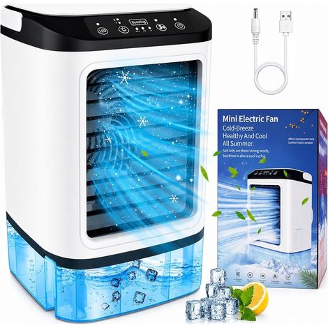 Ventilateur portable blanc USB double brumisation boîte à glace mini climatiseur humidificateur bureau maison 24x17x17 cm été (1/5)