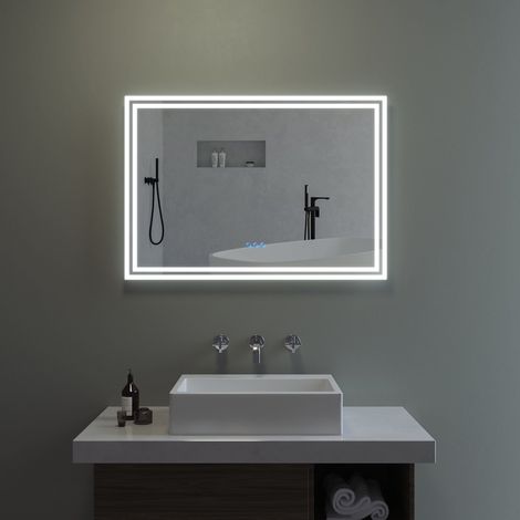 AQUABATOS® LED Badspiegel mit Beleuchtung Badezimmerspiegel Beleuchtet Wandspiegel Kaltweiß und Warmweiß Licht Dimmbar lichtspiegel Beschlagfrei Antibeschlag ESSENS-Serie 100 x 70 cm (1/5)