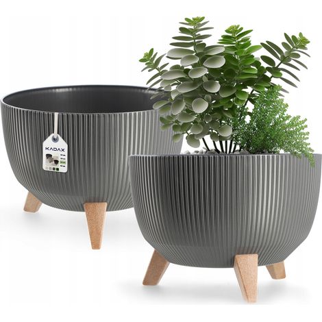 KADAX Blumentopf aus Kunststoff mit drei Einsteckstützen, 33 cm, Anthrazit