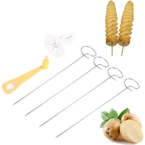 6er Pack Schneidrotator Spiral Kartoffelschneider Gemüse , Kartoffelspieß , Obst , Grill Spiralschneider Edelstahl (einschließlich 4 Edelstahlstä (1/5)