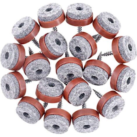 Lot de 52 patins antidérapants en feutre pour meubles avec patins en feutre à visser pour pieds en bois de chaise, table, canapé Marron 20 mm (1/5)