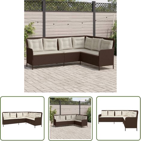 vidaXL Gartensofa in L-Form mit Kissen Braun Poly Rattan (1/5)