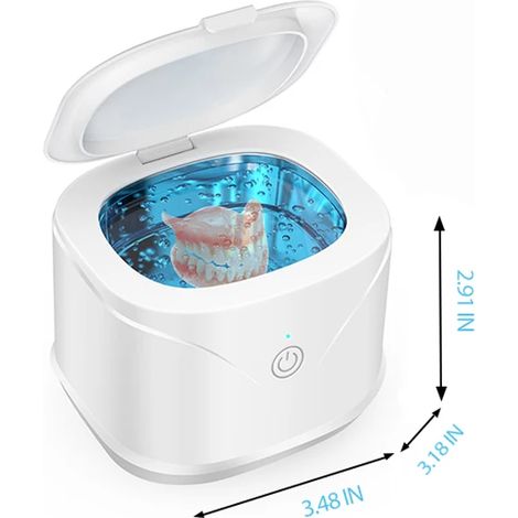 (Blanc) Nettoyeur ultrasonique portable 46 kHz, adapté au nettoyage des appareils dentaires, des bagues, des montres, des bagues et autres bijoux. (1/5)