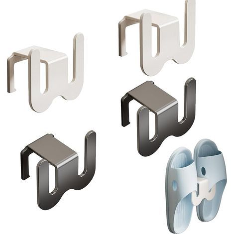 4 Pièces Support Mural Pour Pantoufles, Range Chaussure Sans Perçage, pour Salle De Bain, Salon, Couloir (Gris Pistolet, Blanc) (1/5)