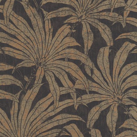 Carta da parati natura Profhome 395011 Carta da parati TNT strutturata con design giungla ed accenti metallici nero oro bronzo 5,33 m2