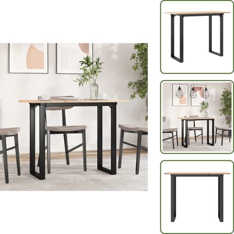 The Living Store Table à manger cadre en O 100x50x75 cm bois de pin massif acier - Bois de pin (1/5)