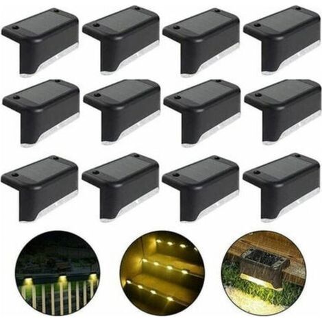 Waterproof solar fence light, solar deck light, stair light, IP65 LED solar garden lights for patio stair fences (Warm Light-Black, 12 PCS) (1/4)