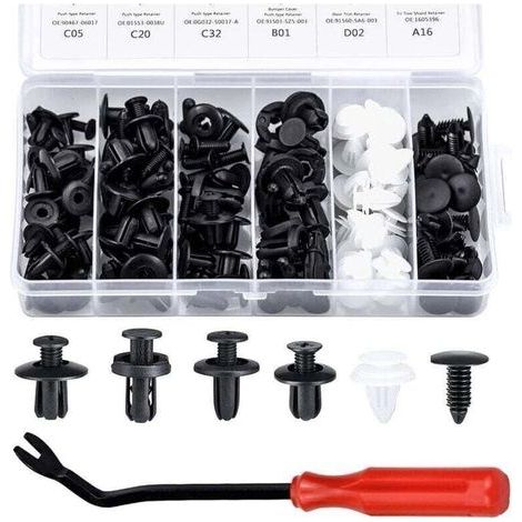 100 Pièces Rivet Clips Plastique Clips d'Aile en Plastique Universels Clips Voiture Attaches de Pare Chocs Clips à Rivets Kit de Remplacement Vis d'Expansion avec Attache Remover Outils (1/5)