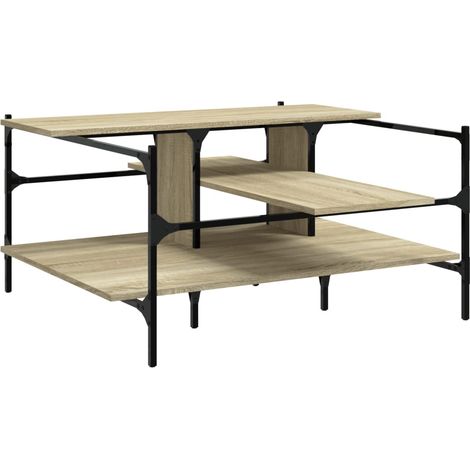 Mesa de centro de diseño industrial con estantes 100 x 100 x 48,5 cm madera de ingeniería color roble y acero DEC038840