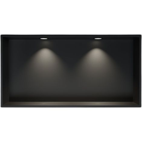 BERNSTEIN - Niche murale douche acier inox + 2 Spots LED, étagère douche encastrable - 30x60x10cm (HxLxP) - Noir, 2x Spot noir mat (1/5)
