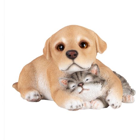 Chiot avec chaton Déco résine 17cm