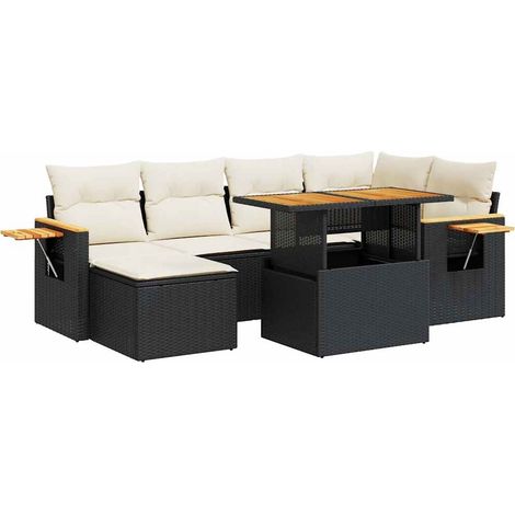 vidaXL Set Divani da Giardino con Cuscini 7pz Nero Polyrattan Acacia (1/5)