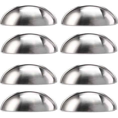Lot de 8 boutons de poignée en forme de coquillage, nickel satiné, cache les vis, décore le tiroir, la commode, le placard, les meub (1/5)