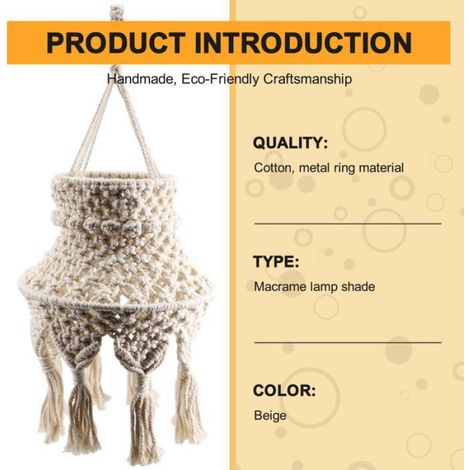 Abat-Jour en Macramé Boho Suspension Suspendue Couverture de LumièRe, Abat-Jour de Lustre pour Chambre Salon PéPinièRe Dortoir (1/4)