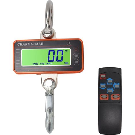 Digital crane scale 1500 kg 3000 lb, heavy-duty industrial electronic, suspended, with remote control and LED display, orange (1/5)