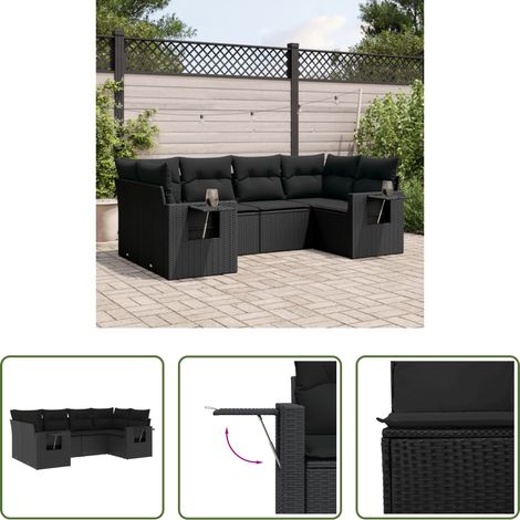 Gartensessel - 6-tlg. Garten-Sofagarnitur mit Kissen Schwarz Poly Rattan (1/5)