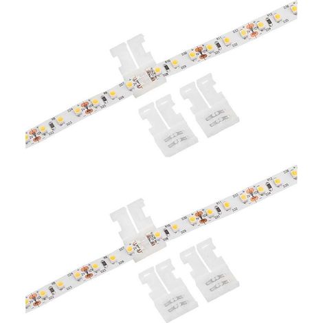 Connettore rapido doppio diritto a 2 pin per striscia LED 12V 24V – Fissaggio a clip – Lunghezza 15 mm – Per striscia da 8 mm (1/2)