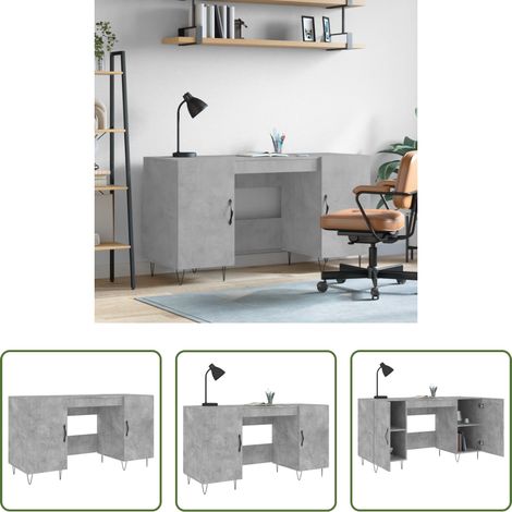 vidaXL Rangement bureau - Bureau gris béton 140x50x75 cm bois d'ingénierie (1/5)