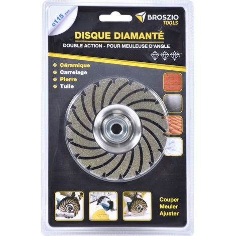 Disque diamant pour meuleuse 115 mm – Double action pour béton, pierre et granit – Découpe nette sans éclat – Installation rapide – Broszio Tools