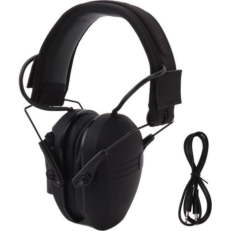 Elektronisches Gehörschutz-Headset mit eingebautem Mikrofon und Geräuschunterdrückung, faltbar und verstellbar, MP3-kompatibel, Schwarz - ABS-Material, Abmessungen 96 x 124 x 101 mm, benötigt 2 AAA-Ba (1/5)
