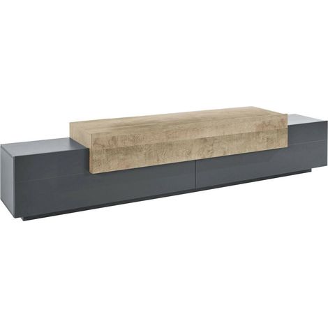 Dmora - Fernsehschrank Dlamann, Niedriges Sideboard für Wohnzimmer, Sockel für TV-Möbel, 100 % Made in Italy, cm 240x45h52, Anthrazit und Ahorn (1/4)