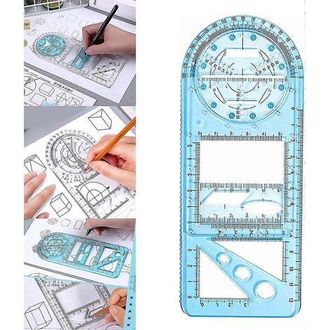 Règle géométrique multifonctionnelle, règle de dessin mathématique, gabarit de dessin géométrique, règles de mesure pour étudiants et bureaux scolaires (1/5)