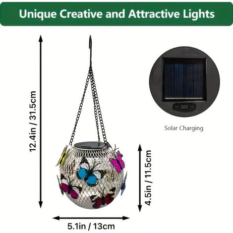 1 pièce Guirlande lumineuse LED solaire papillon de couleur, lampes d'extérieur suspendues étanches pour décor de pelouse, mariage et fêtes (1/4)