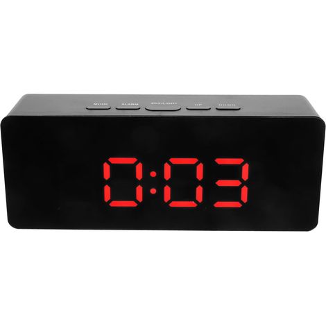 Réveil numérique avec écran LED rouge design miroir compact pour table de nuit Fonction alarme silencieuse pour chambre et bureau (1/5)
