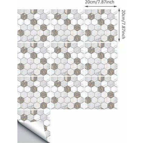 Lot de 10 adhésifs carrelage effet aluminium, stickers muraux autocollants pour cuisine et salle de bain, déco intérieure, format 20 x 20 cm (1/5)