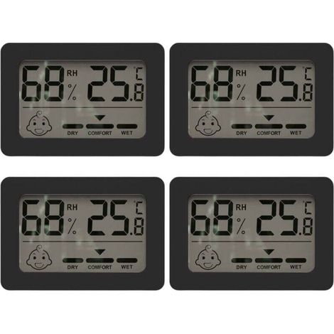 Thermomètre hygromètre intérieur mini numérique, avec commutateur et indicateur sourire pour chambre de bébé. Mesure de la température et de l'humidité. (1/4)
