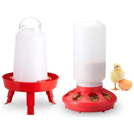 Kit mangeoire et Abreuvoir pour Poussins avec Rembourrage supérieur, mangeoire et Abreuvoir pour Poussins avec Pieds réglables en 3 hauteurs, Mangeoire 1Kg + Abreuvoir 1.5L (1/5)