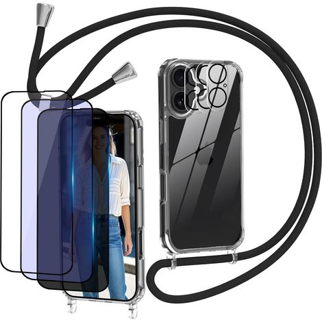 Coque avec Cordon pour iPhone 17 avec 3 Verre Trempé [HD+Anti-Lumière Bleue+Confidentialité][3 Caméra Protecteur],Transparente Anti-Jaunissement Antichoc Protection Complète Cover (1/5)