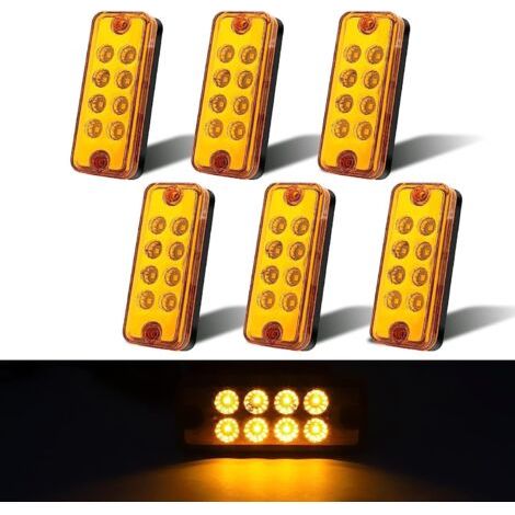 Rectangular side marker lights, unlock indicator, 12–24 V, sealed lamp, surface mount, 6 pieces, amber (1/5)