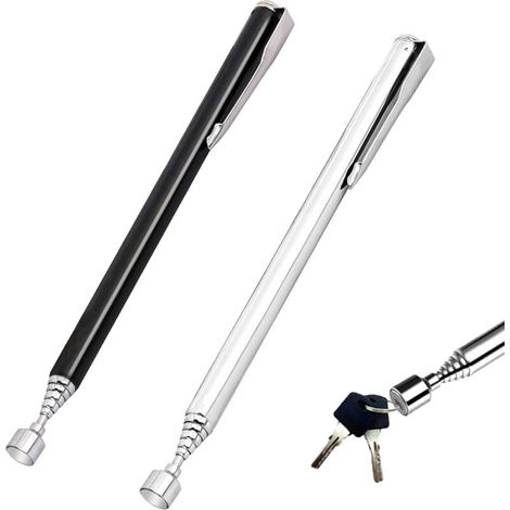 2 Pièces Aimant Télescopique en Acier Inoxydable – 65 cm, Outil de Ramassage Magnétique avec Clip de Poche