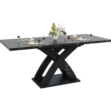 Table à manger extensible 120/160x80x75 cm - Pour 6 personnes - Pieds réglables - MDF + métal - Noir (1/5)