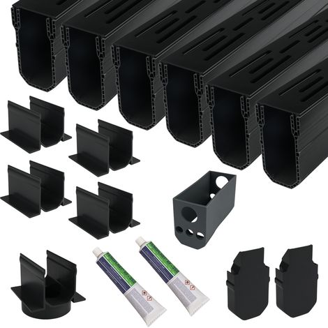 Schmale Linienentwässerung Schwarz 6 Meter - Komplettset (1/4)