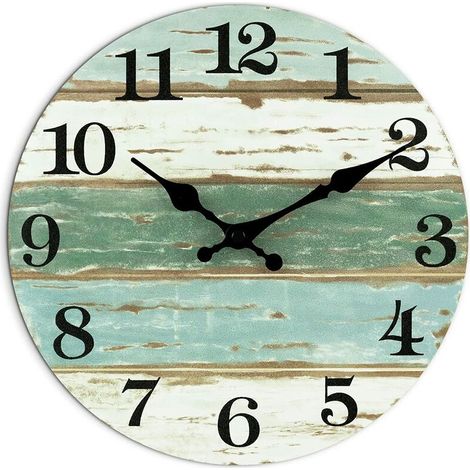 Horloge Horloge murale 25 cm gris bleu – Horloge murale silencieuse sans tic-tac à piles, horloge à thème nautique Costatal Beach pour salle de bain, cuisine, bureau, salon, chambre à coucher (1/5)
