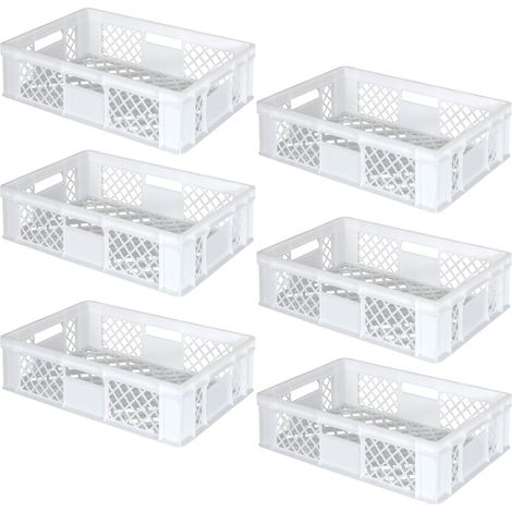 BRB lot de 6 Bac gerbable normes Europe à parois et fonds ajourés - L x l x h 600 x 400 x 150 mm - blanche