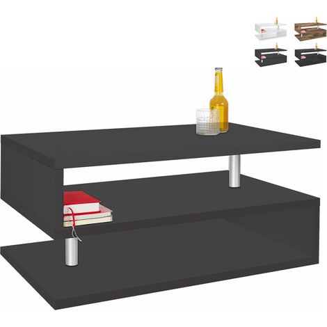 Table basse moderne rectangulaire 90x55cm 2 étagères Zeta 90 - Noir (1/5)