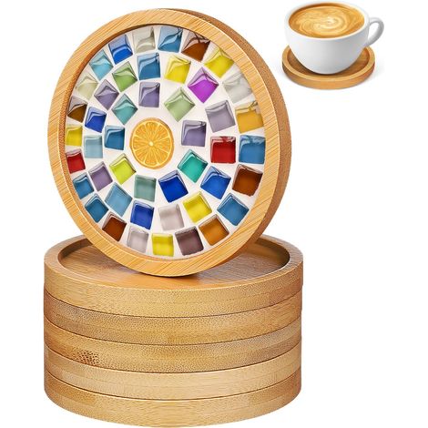 6 Pièces -Verres Ronds en Bambou Épais pour Décoration DIY Garçon et Filles, Protection de Table Résistante à l'usure, Design Élégant pour Artisanat et Loisirs Créatifs