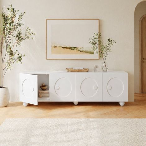 Mueble TV blanco con almacenaje MDF 180,5 cm OKMYHOME (1/5)