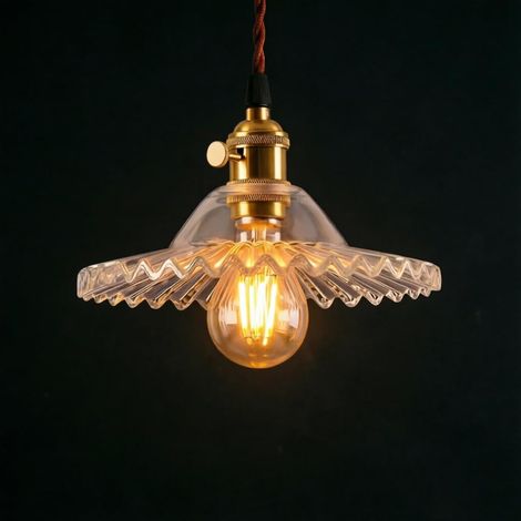 Suspension Industrielle en Verre Transparent à Douille Laiton 22 cm (1/5)