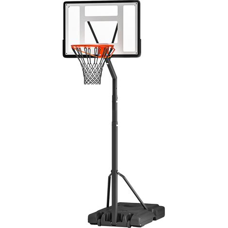 Outdoor-Basketballkorb mit Stange, Backboard, beschwertem Fuß auf Rollen, höhenverstellbar von 2,55 bis 3,05 m, für den Innen- und Außenbereich, schwarz-weiß
