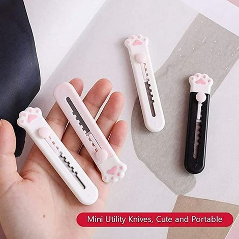 Mini coupe-griffes de chat à lame rétractable, lot de 3 couteaux de poche portables, cutter de papeterie, couteau à carton pour colis et emballage (1/4)