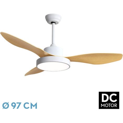 HAYATE Fan DC- HAYATE Colour White  con three Blades in Beech Colour  con 6 Velocità Regolabili  con 3 Temperature de Light  Telecomando Incluso
