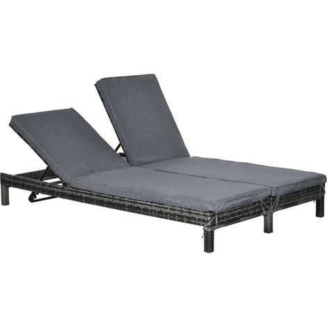 Lettino da giardino doppio in polyrattan grigio con schienale regolabile e struttura in metallo (1/5)