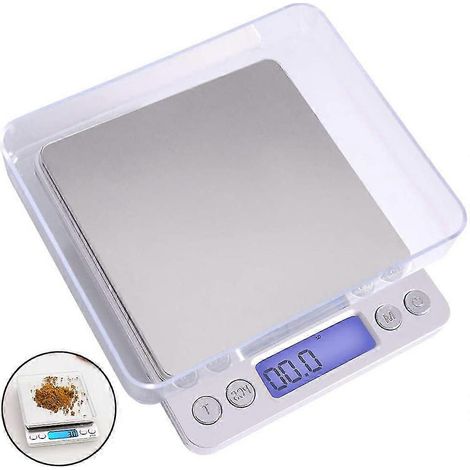 Balance de cuisine numérique, balance de précision avec fonction tare, 3 kg x 0,1 g, écran LCD, plateau en acier inoxydable. (1/5)