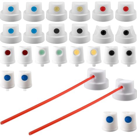 Capuchons universels de Peinture en aérosol 26 Capuchons et Embouts Assortis Adaptateur pour Bombes aérosols Buses de Peinture, pour Graffiti, réparation Automobile, projets de Bricolage (1/5)