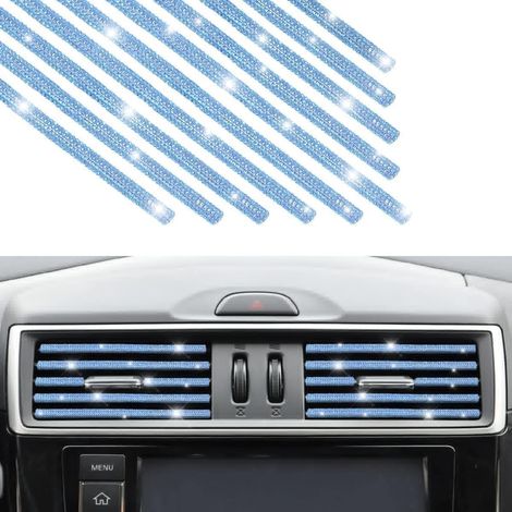 Lot de 10 garnitures de ventilation de voiture à strass, bande décorative pour climatiseur de voiture pour femmes et filles, accessoires intérieurs automobiles en diamant (bleu) (1/5)
