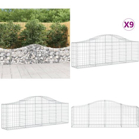Paniers à gabions arqués 9 pcs 200x30x60/80 cm Fer galvanisé - Mur de soutènement - Barrière de jardin (1/5)